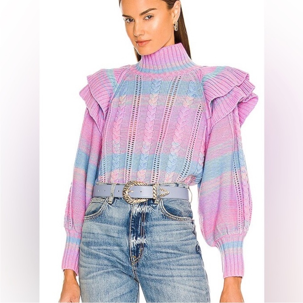 SOMETHING NAVY Ruffle Mock Neck Sweater in Pink Combo Size Medium M